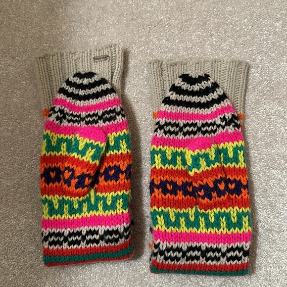 Free People Long Wool Knit Colorful Mittens One Size - Picture 2 of 5